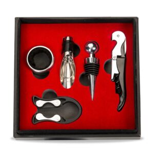 KIT VINHO ESTOJO DE COURO 5 PEÇAS