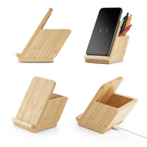 LEAVITT II. Carregador por indução (wireless) super-rápido em bambu 15W