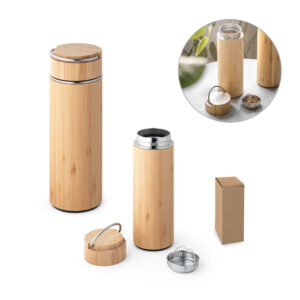 SOW. Garrafa em aço inox e bambu de parede dupla térmica, isolada a vácuo 440 mL