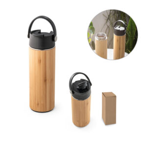LAVER. Garrafa em aço inox e bambu de parede dupla térmica, isolada a vácuo 440 mL