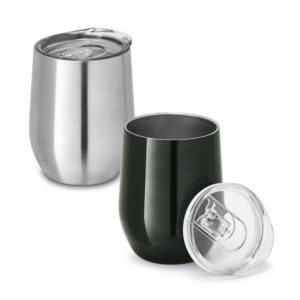 RONDE. Copo de viagem em aço inox, térmico com parede dupla isolada a vácuo e tampa deslizante 400 mL