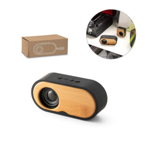 TILLY. Caixa de som portátil em bambu e ABS 100% reciclado com autonomia de 5h
