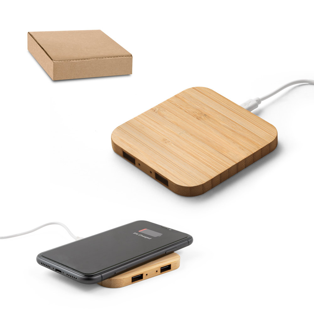 DALTON. Carregador wireless super-rápido em bambu 15 W