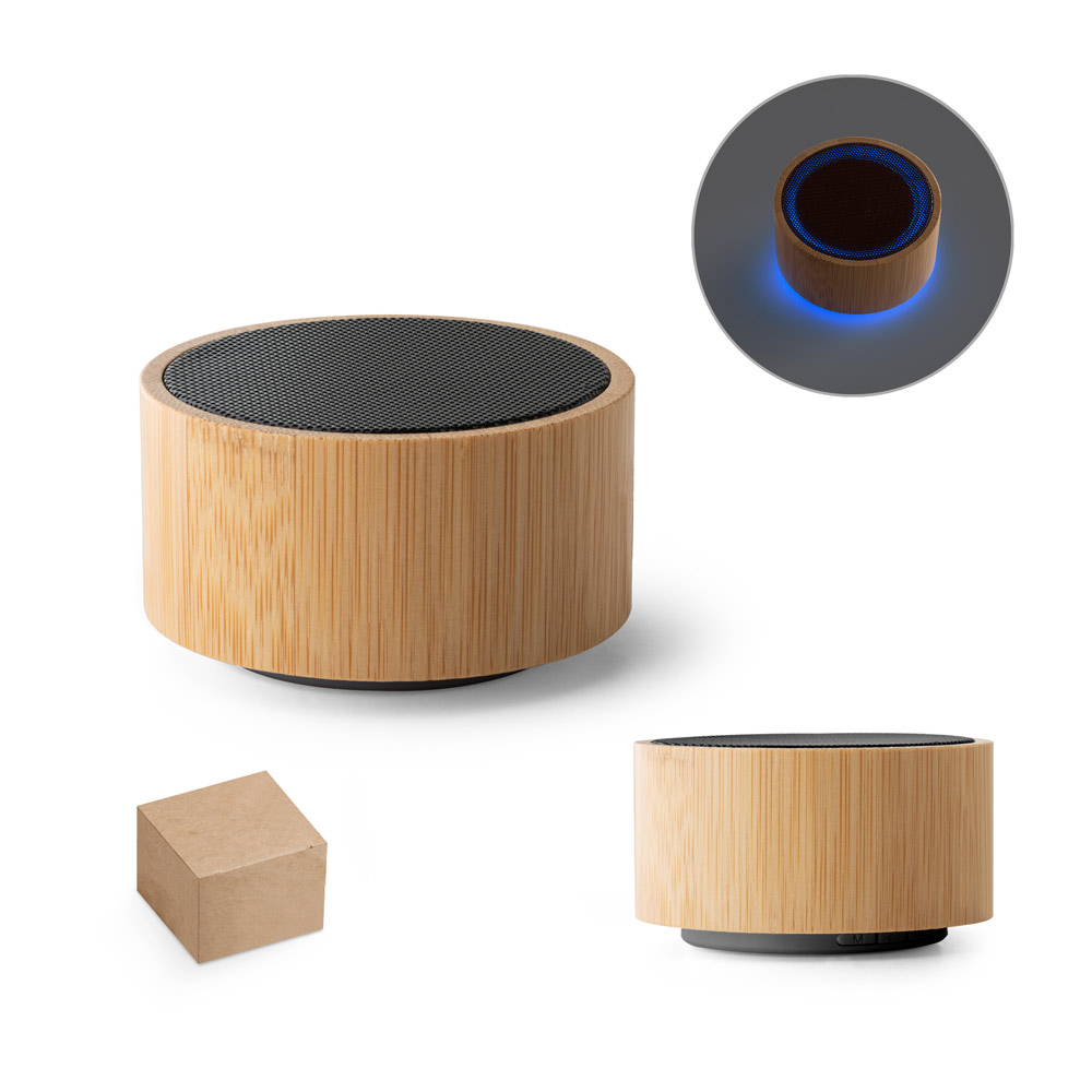 ARBER. Caixa de som portátil em bambu e ABS com microfone e autonomia de 2h
