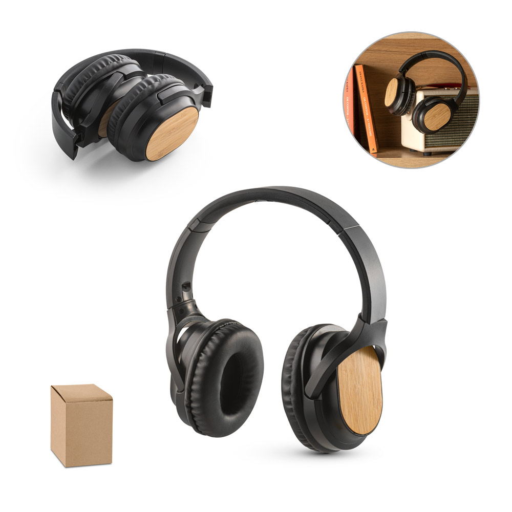 GOULD. Fones de ouvido wireless em bambu e ABS com autonomia de 5h