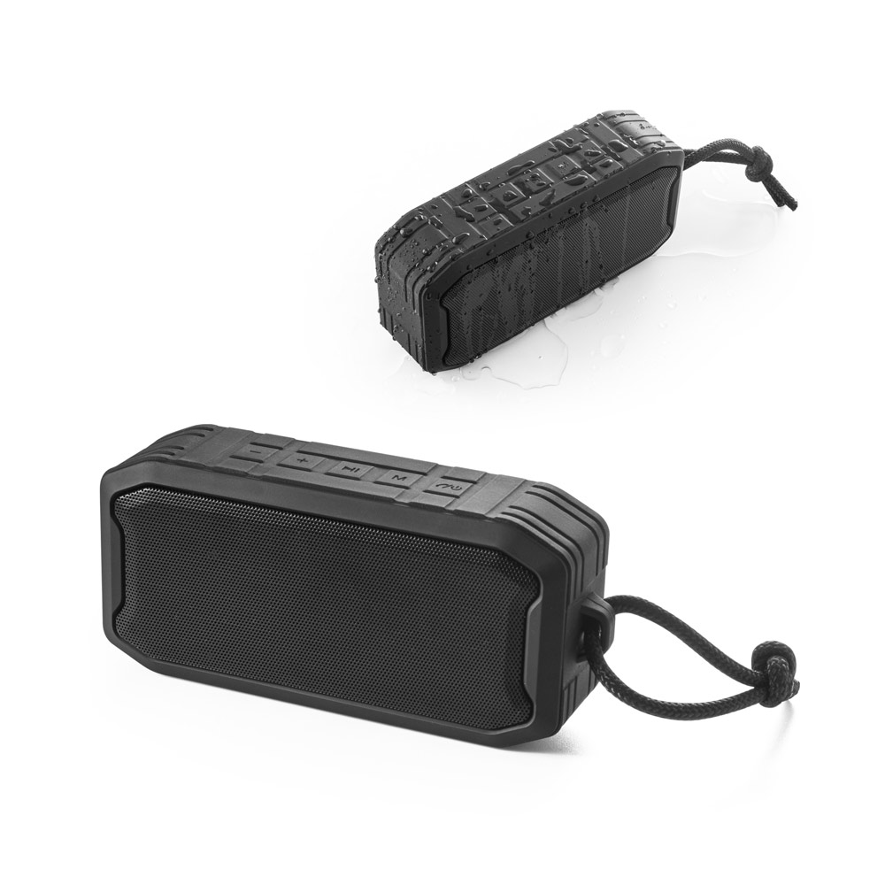 SHEERAN. Caixa de som portátil em ABS 100% reciclado à prova de água com IPX7 1200 mAh e autonomia de 9h
