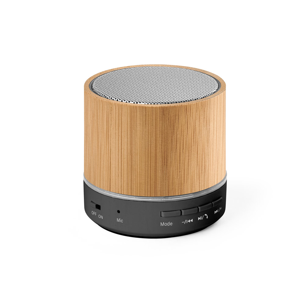 RE-GLASHOW. Caixa de som portátil em bambu e ABS 100% reciclado com microfone e autonomia de 4h30